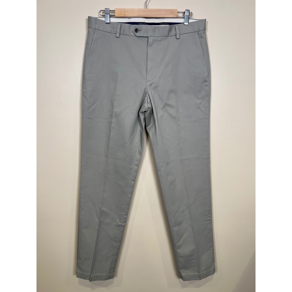 Brooks Brothers Advantage Chino Pants Mens 33/32 Grey Milano Slim Fit Flat Front - Picture 1 of 7